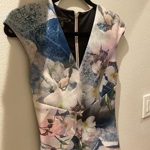 Ted Baker Blue White Pink BodyCon Dress Size 2
